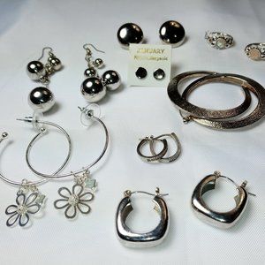 8 PAIRS OF SILVER TONE EARRINGS
